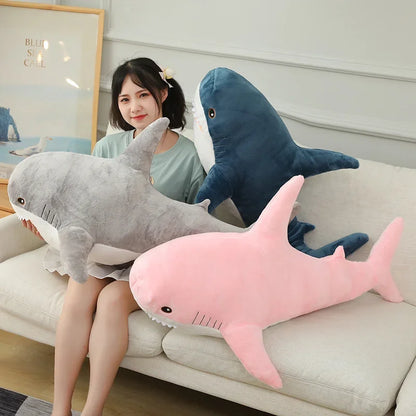 55-140cm Stuffed Lifelike Shark Plush Toy Stuffed Headed Shark Fierce Sea Animals Hug Throw Pillow Cushion for Boy Birthday