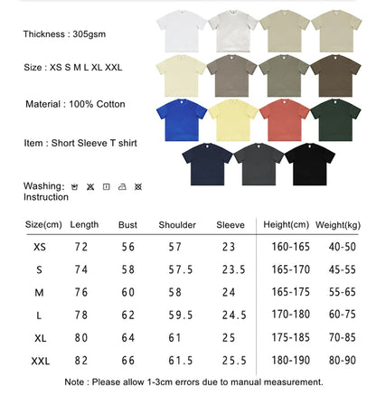 ZODF New 2025 Heavy Weight 305gsm Solid Cotton T Shirts For Men Unisex Summer Oversized Noshrink Basic T-Shirt Brand Tops HY0475