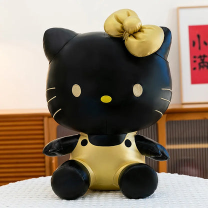 Cute Hello Kitty Plush Toy Black Gold Leather Cute Stuffed Animal Doll Kids Birthday Xmas Gift for Girls Plushie Pillow Present