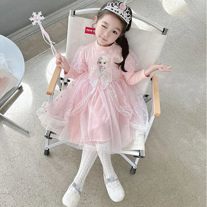 Toddler Girl Dress 2 to 3 4 5 6 7 8 9 Years Long Sleeve Princess Elsa Kids Dresses Blue Tutu Dress Children Clothes