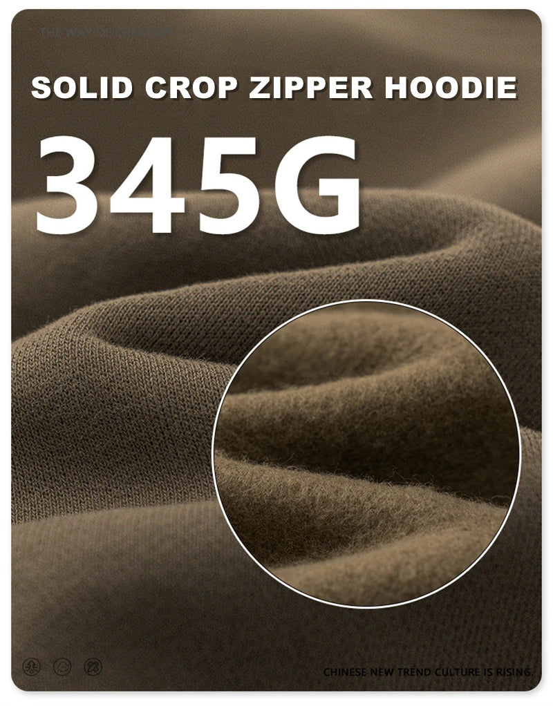 ZODF 2024 Winter Women Zipper Crop Hoodies Female Girls Solid 345gsm Warm Fleece Short Hooded Zip-Up Coat HY0911