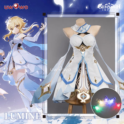 LAST BATCH UWOWO Traveler Lumine Cosplay Costume Game Genshin Impact Female Lumine Dress Full Set Oufits with Shinning Lights
