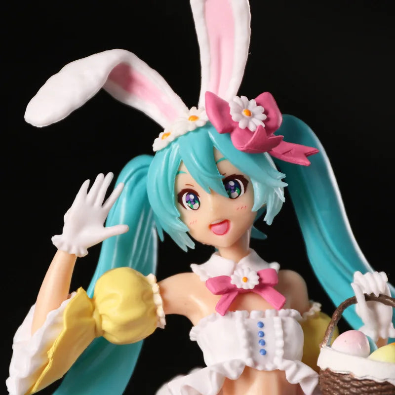 23cm Hatsune Miku Anime Figure PVC Model Doll with Rabbit Ears Kawaii Collectible Ornament Christmas Toy Gift - No box