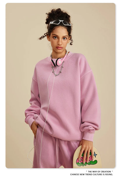 ZODF New Men Winter 355gsm Washed Fleece Sweatshirts Retro Unisex Oversized Solid O-Neck Warm Pullovers Coat Streetwears HY0639