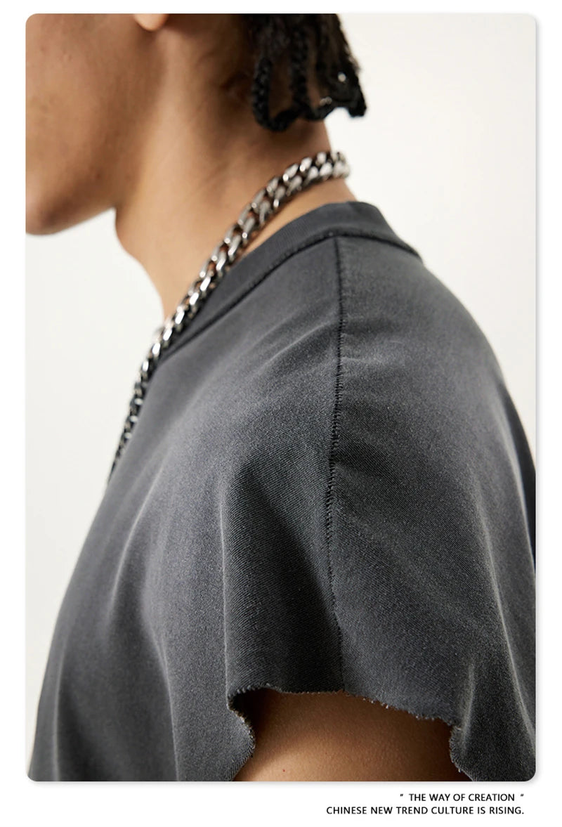 ZODF 2025 Summer 285gsm Washed Tank Tops For Men Unisex American Retro Cut Distressed Oversized Sleeveless TEE Vest HY1006