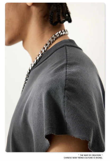 ZODF 2025 Summer 285gsm Washed Tank Tops For Men Unisex American Retro Cut Distressed Oversized Sleeveless TEE Vest HY1006