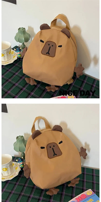 Kawaii Capybara Nylon School Bag Laptop Backpack Cartoon Children's Backpack Travel Casual Book Bags Large Capacity Backpack
