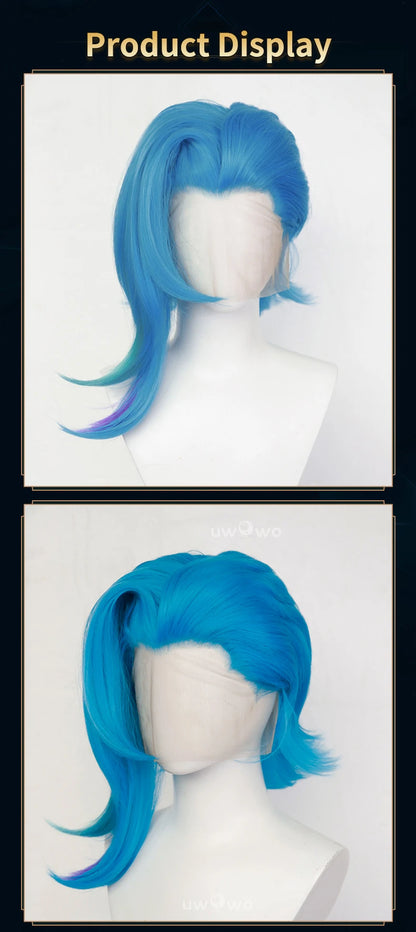 UWOWO Jinx Wig Game LOL: Arcane2 Fractured Jinx Cosplay Costume Wig Long Lace Wig Blue Hair Heat Resistant