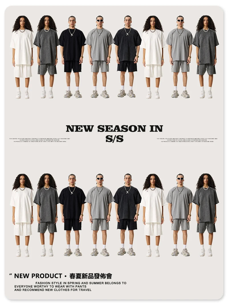 ZODF 2025 Men Summer Heavy Weight Washed 330gsm Cotton T-shirt Unisex High Street Distressed Holes Oversized T Shirts Tee HY0984