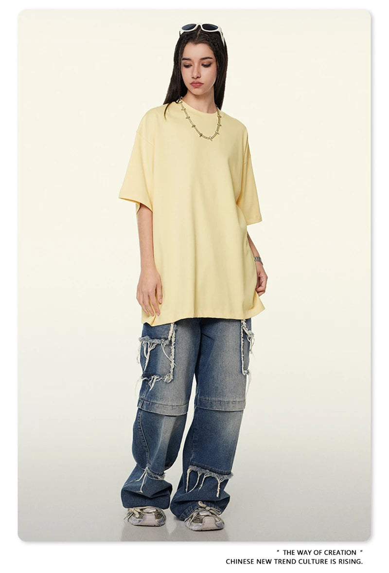 ZODF 2024 Heavy-Weight 345gsm Basic Solid T-Shirts For Men Unisex Women Summer Loose 100% Cotton T Shirt Brand Clothes HY0771