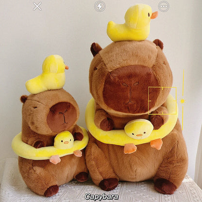 40-60cm Large Capybara Plush Toy Cute Capibara with Duck Swim Ring Kawaii Stuffed Animal Soft Toy Birthday Xmas Gift