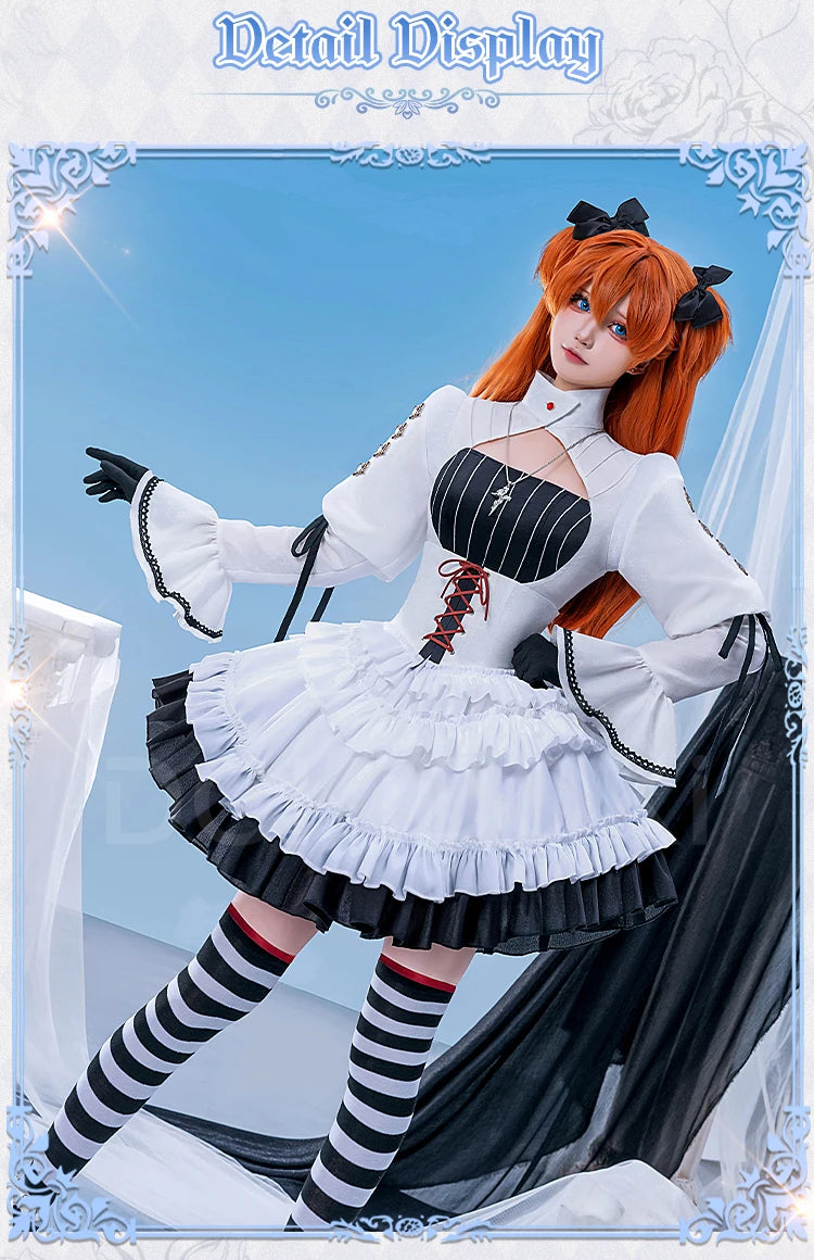 IN STOCK Asukaa Reii Cosplay Costume Anime DokiDoki-R Wome Black White Gothic Dress Asukaa Cosplay Halloween Costume