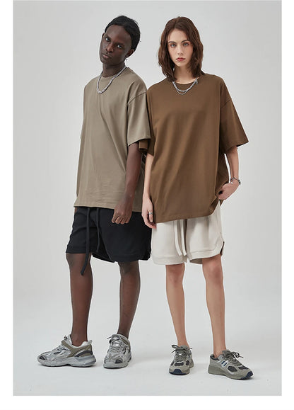 ZODF New Summer Men 275gsm Cotton T Shirts Unisex Women High Street Oversized FG Noshrink Solid T-Shirt Streetwears HY0152