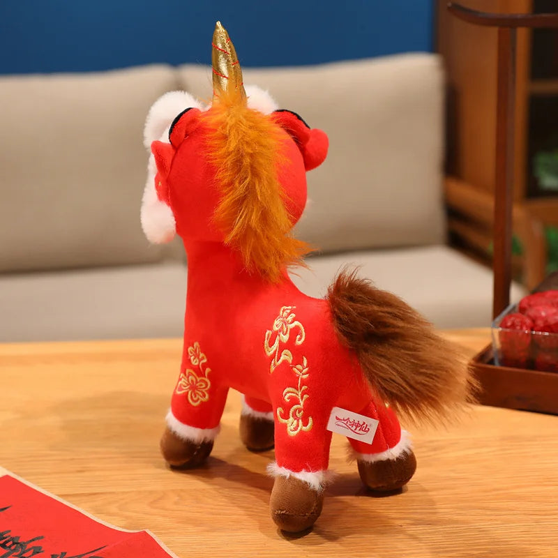 22cm Cartoon Cute Horse Plush Toy Sunflower Lion Dance Decorative Pony Plushies Soft Doll Kawaii Lunar New Year Gift