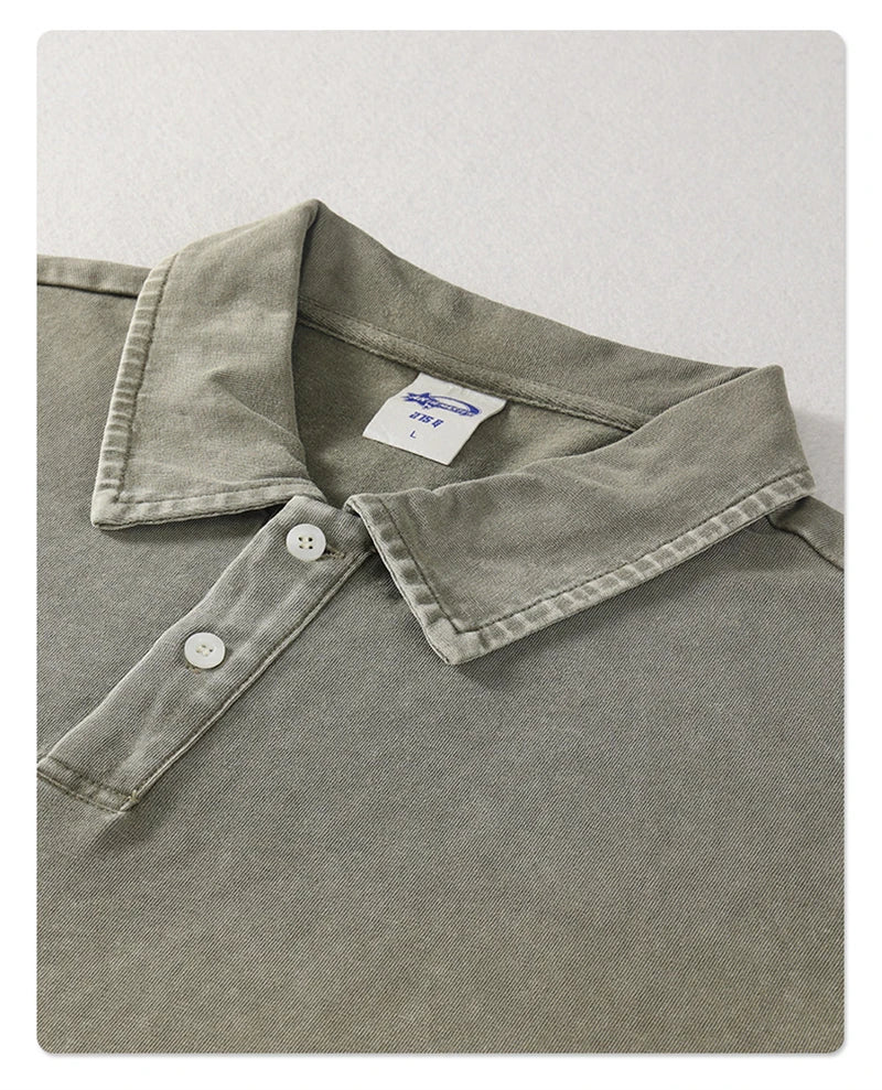 ZODF Summer Men Batik Washed 275gsm Cotton T Shirt Unisex Retro Turn Down Collar Short Sleeve T-shirts Tees HY0533