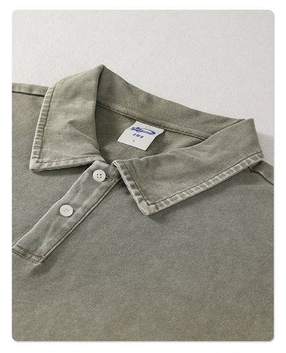 ZODF Summer Men Batik Washed 275gsm Cotton T Shirt Unisex Retro Turn Down Collar Short Sleeve T-shirts Tees HY0533