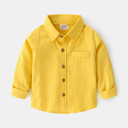 Cute Yellow Shirts for Boys Girls Clothes Cotton Long Sleeve Toddler Children Shirts Collar Korean Kids Shirt Baby Bottom Shirt