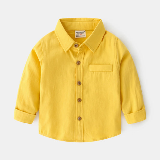 Cute Yellow Shirts for Boys Girls Clothes Cotton Long Sleeve Toddler Children Shirts Collar Korean Kids Shirt Baby Bottom Shirt