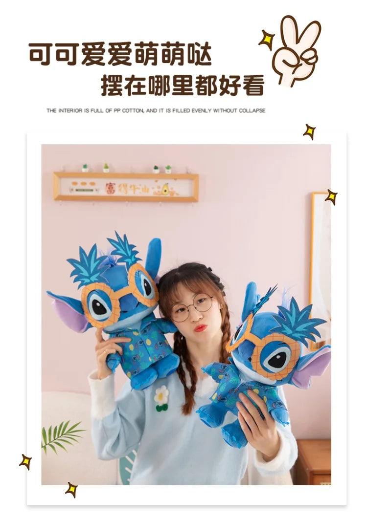 Disney Kawaii Plush Toy Stitch with Sunglasses Cute Pineapple Doll for Kids Birthday Xmas Gift Stuffy Animal Plushie Soft Toy