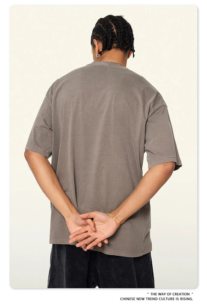 ZODF New Spring Summer 200gsm Washed Cotton T Shirts For Men Unisex Women Retro Casual Basic Solid T-Shirt Brand Tees HY0775