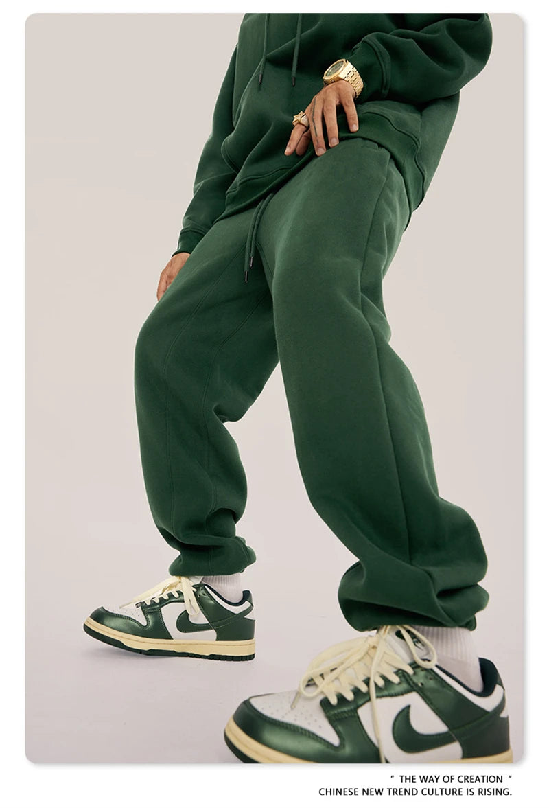 ZODF Unisex 345gsm Fleece Sweatpants Loose Fit Retro Hip Hop Winter Joggers HY0005