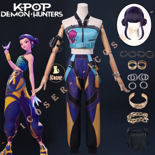 Anime Movie KPop Demon Hunters Zoey Cosplay Costume Uniform Huntrix Rings Earrings Festival Halloween Party for Women Girls Prop