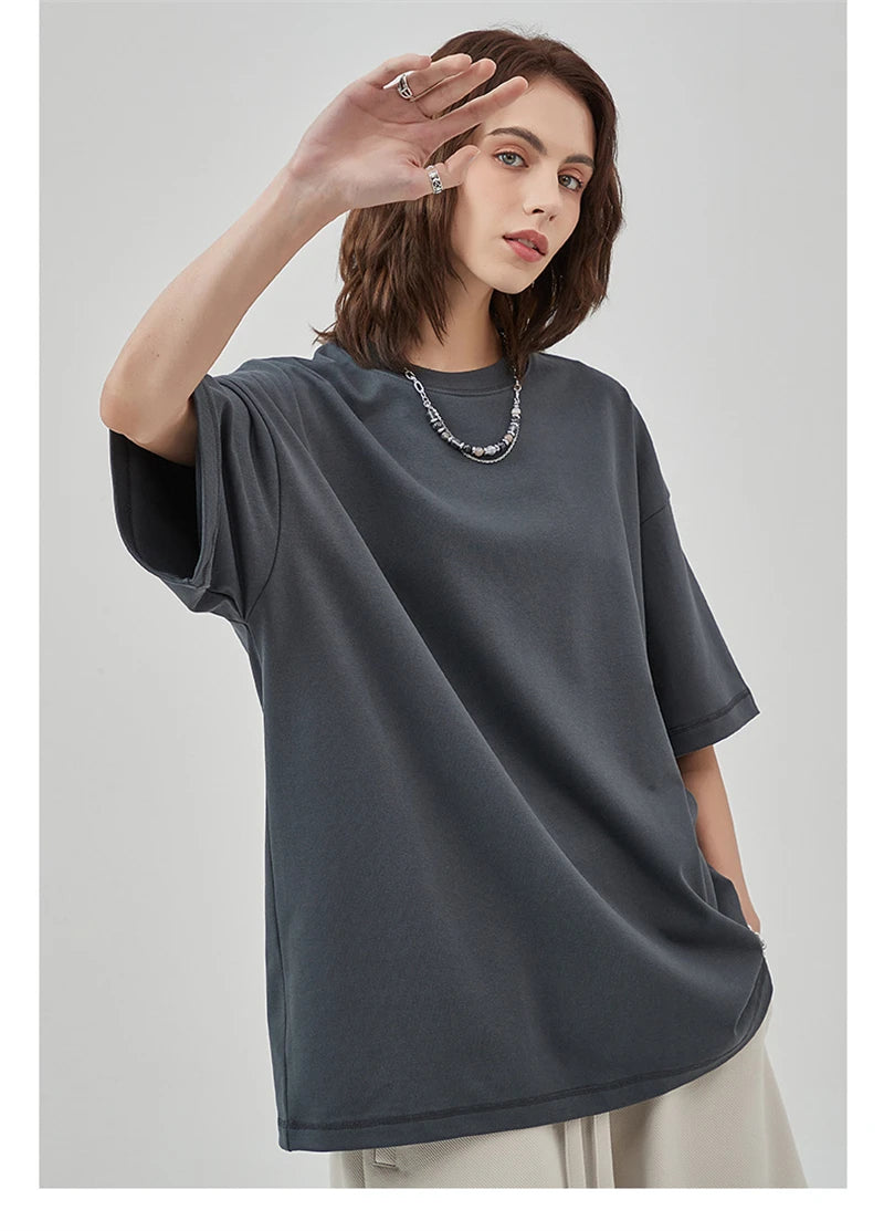 ZODF New 2025 Heavy Weight Summer Solid T Shirts For Men Unisex High Street Oversized 385gsm Cotton T-Shirt Streetwears HY0497