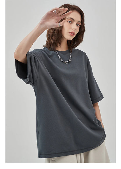 ZODF New 2025 Heavy Weight Summer Solid T Shirts For Men Unisex High Street Oversized 385gsm Cotton T-Shirt Streetwears HY0497