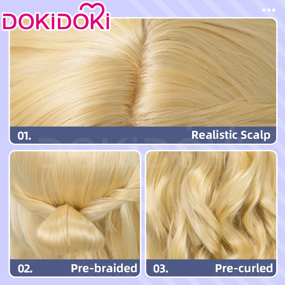 Women Princess Wig Anime DokiDoki Women Long 80cm Golden Curls Hair Christmas Princess Cosplay High Heat Resistant Free Cap Wig