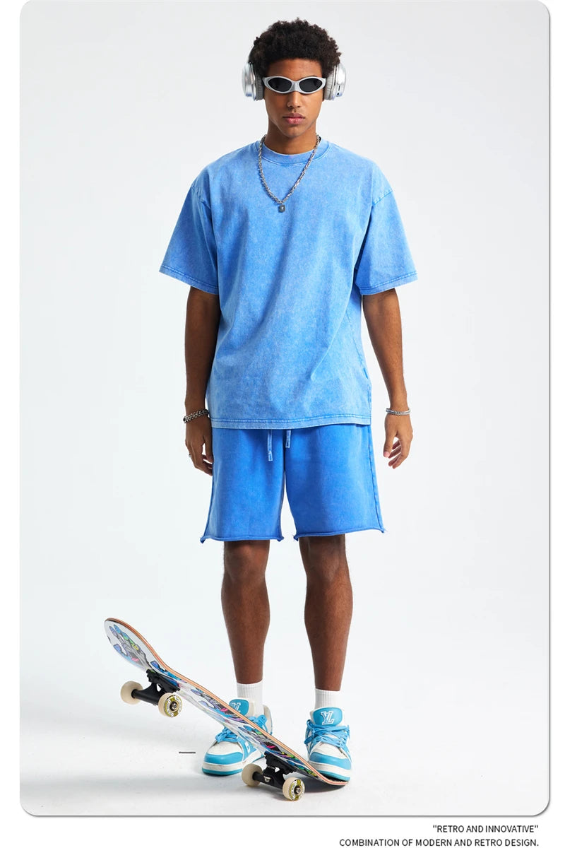 ZODF 2025 High Street Summer Washed Cotton Unisex Loose Retro Solid T-Shirt HY0113
