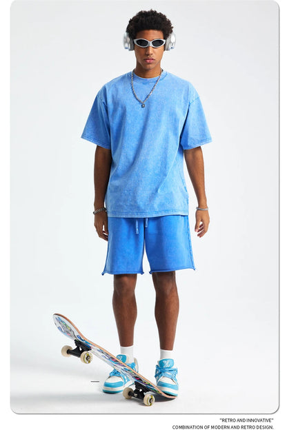 ZODF 2025 High Street Summer Washed Cotton Unisex Loose Retro Solid T-Shirt HY0113
