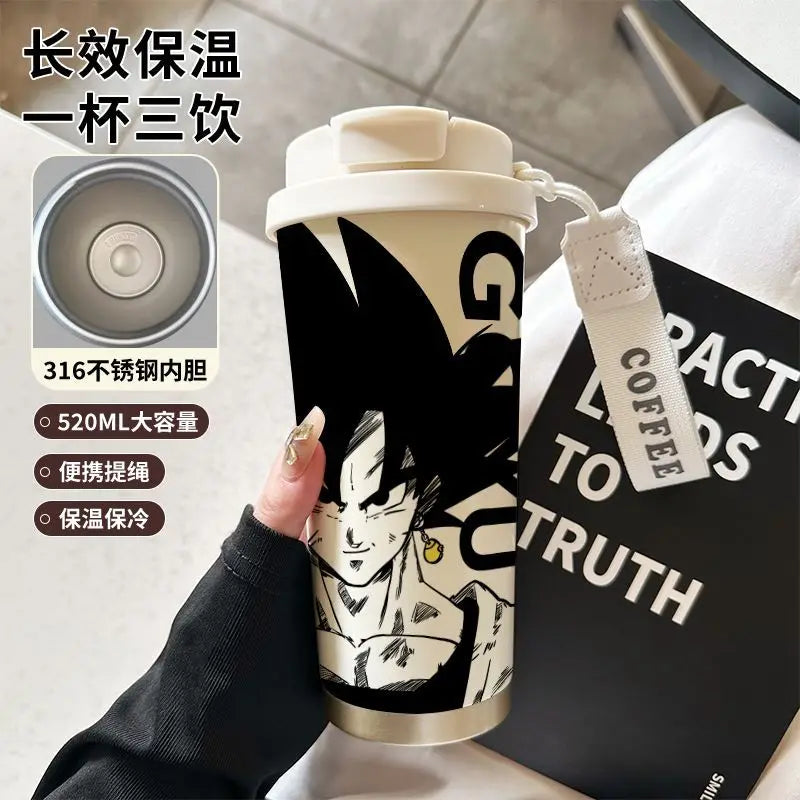 520ml Dragon Ball Thermos Cup Vegeta Water Bottle Son Goku Coffee Mug Large Capacity Drinking Bottle Kids Student Water Cup Gift