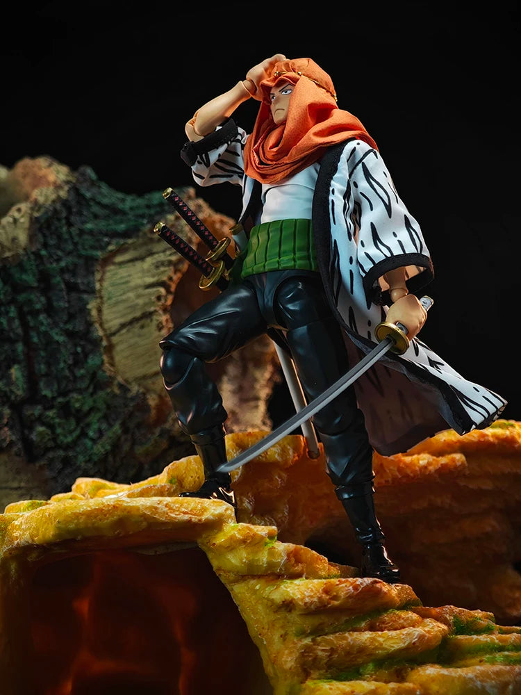 1/12 Anime One Piece Roronoa Zoro Man Soldier Mini Hemline Long Black Green Windbreaker Coat Toys Accessory For 6" Shf Figure