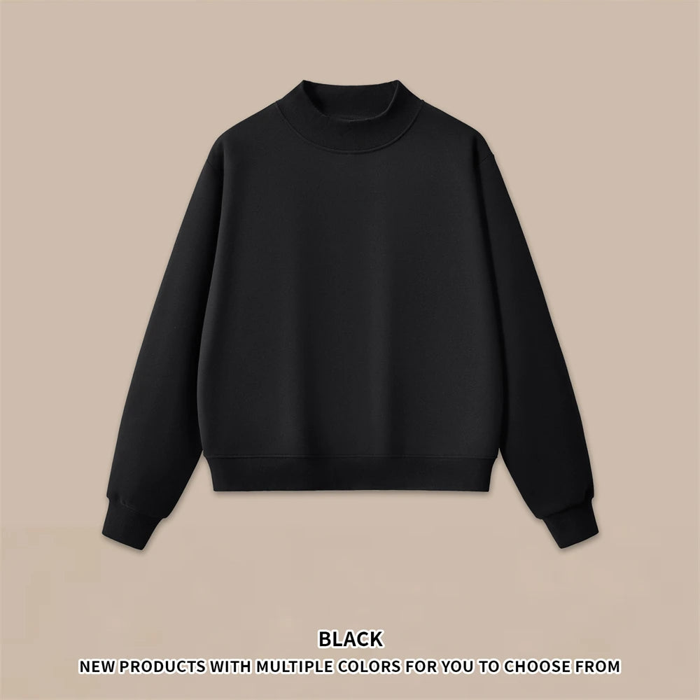 ZODF 2025 Winter Women 350gsm Warm Fleece Sweatshirts Girls Female Hip Hop Half Turtleneck Pullovers Brand Clothing HY056