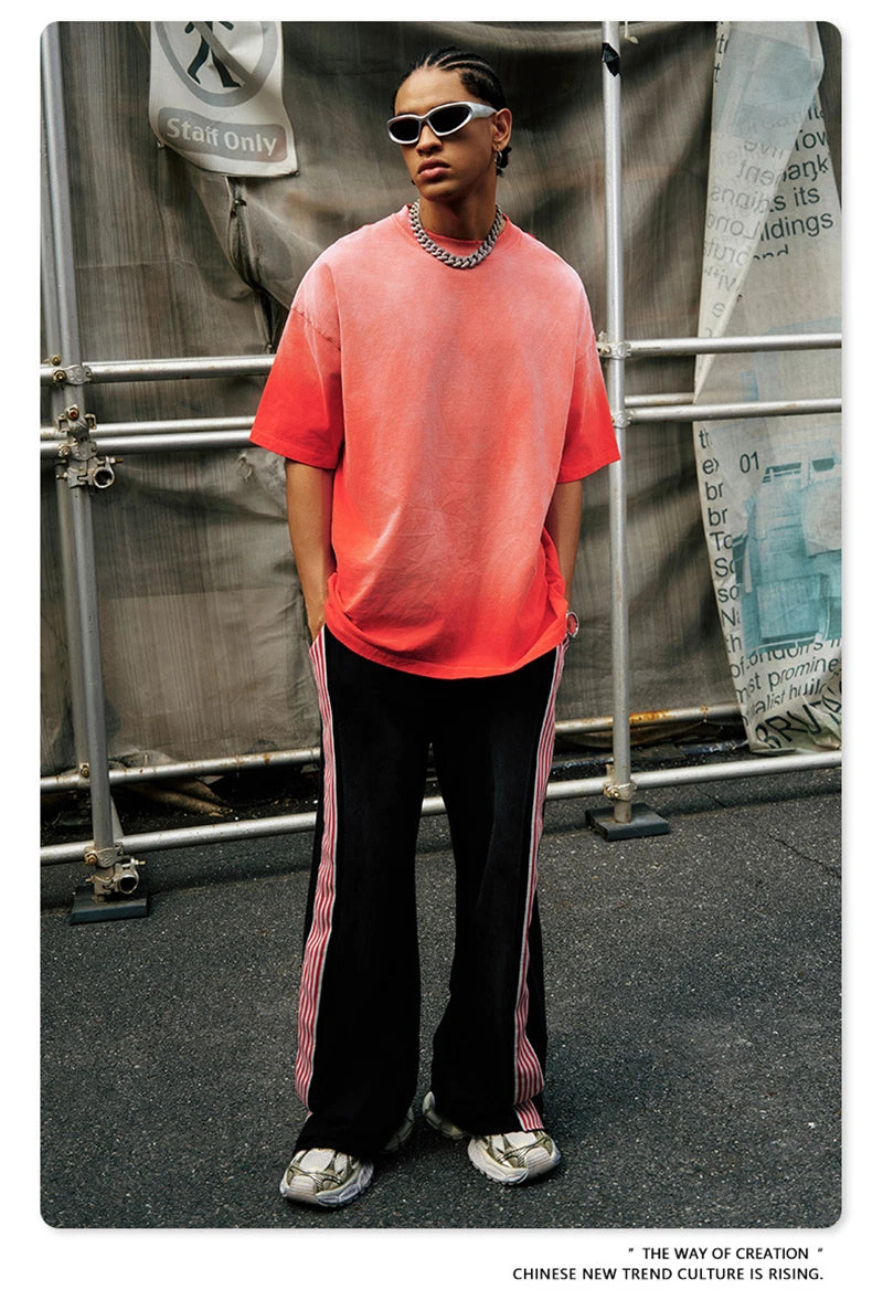 ZODF 2024 Summer Men Washed Gradient T-Shirts Unisex Women Distressed 250gsm Cotton T Shirt Brand Tees Streetwears HY0814