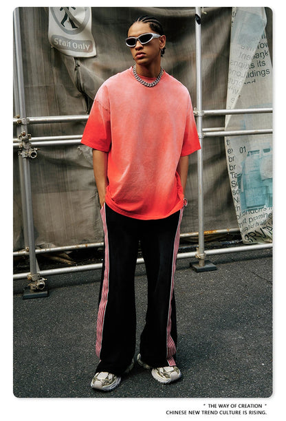 ZODF 2024 Summer Men Washed Gradient T-Shirts Unisex Women Distressed 250gsm Cotton T Shirt Brand Tees Streetwears HY0814