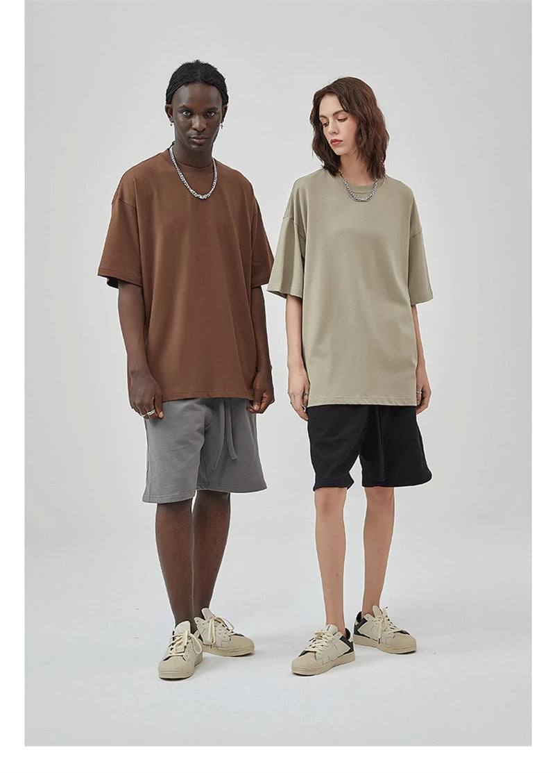 ZODF 2025 Spring Summer Men Solid 100% Cotton T-Shirts Unisex Women Loose 230gsm Noshrink Basic T Shirt Brand Tops HY0151