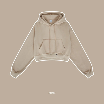 ZODF Chic Sexy Women Super-short Fleece Cropped Hoodies Girl Female Hip Hop Loose 345gsm Solid Hooded Pullover Streetwear HY0340