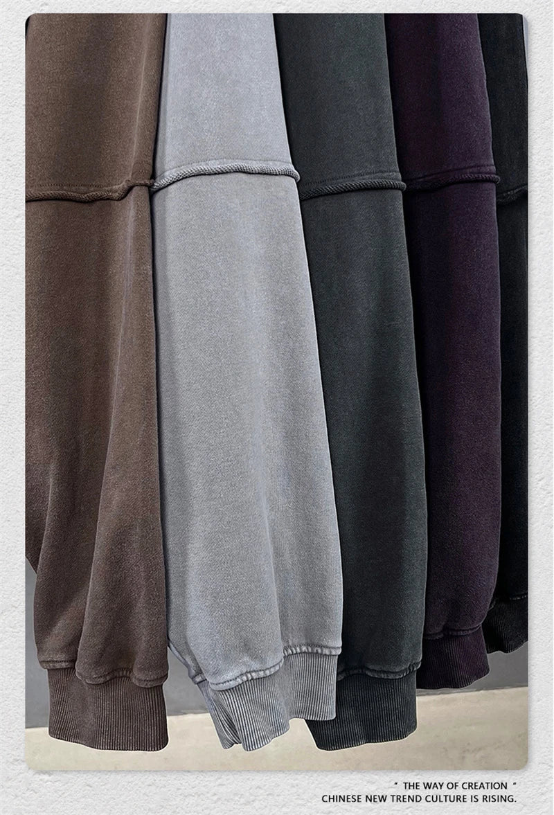 ZODF Vintage 2025 Autumn 370gsm Fake 2-Piece Hoodies For Man Unisex Washed Fire Snowflake Hooded Pullovers Terry Coats HY1108