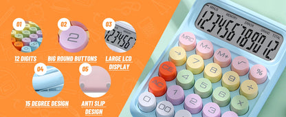Keyboard Calculator Office 12-digit Mechanical Buttons Calculator Cute Candy Color School Supplies Students/Finance Stationery