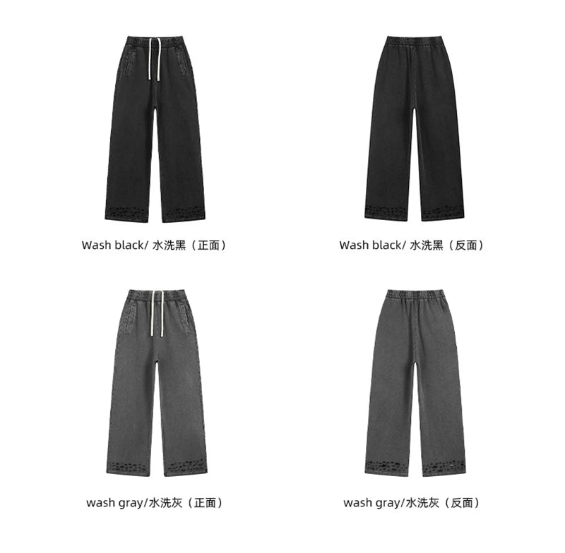 ZODF 2025 Autumn Men Washed Cotton Terry Pants 380gsm Distressed Oversized Straight Sport Trousers Streetwear HY1075