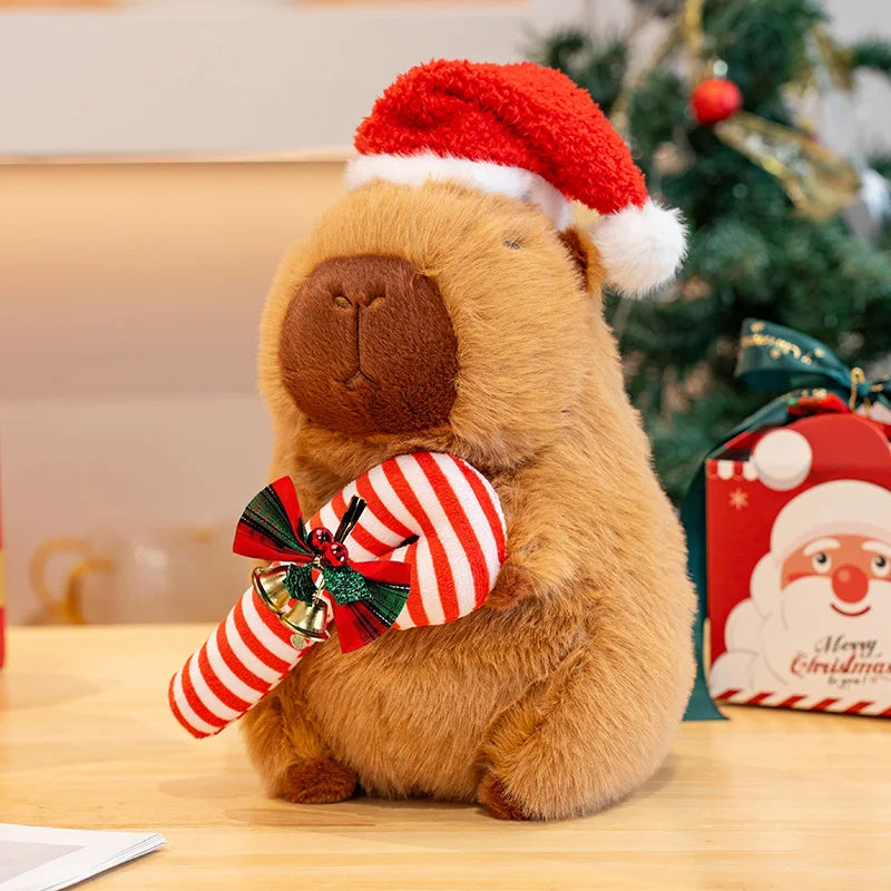 New 23-25cm Xmas Capybara Plushies Kawaii Capibara with Hat Apple Scarf Decor Soft Plush Toy Christmas Gift For Kids Children