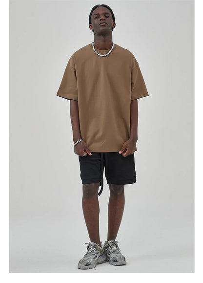 ZODF New 2025 Heavy Weight Summer Solid T Shirts For Men Unisex High Street Oversized 385gsm Cotton T-Shirt Streetwears HY0497