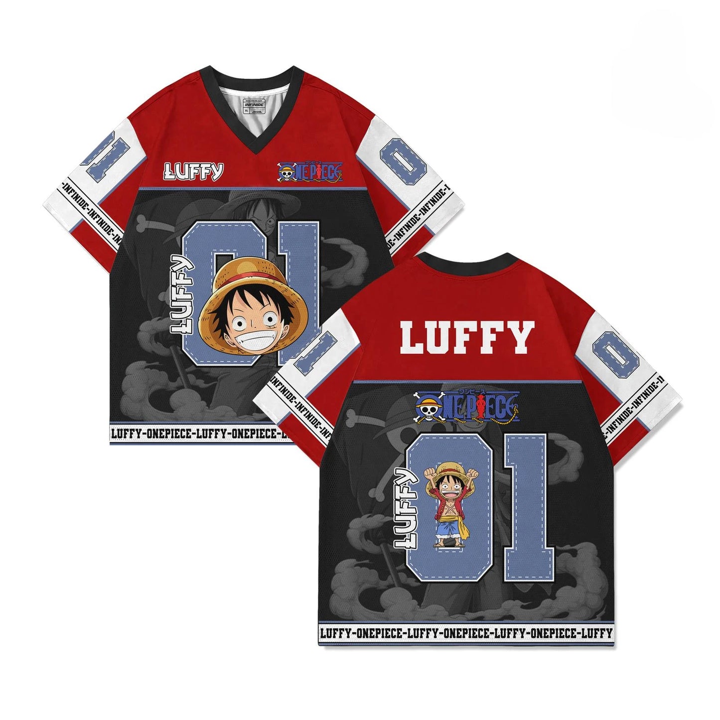 01 Jersey One Piece LUFFY Anime Y2k Korean Style Kpop Baseball Hockey T-shirt Fashion Streetwear Anime Daily Unisex Tops Tees