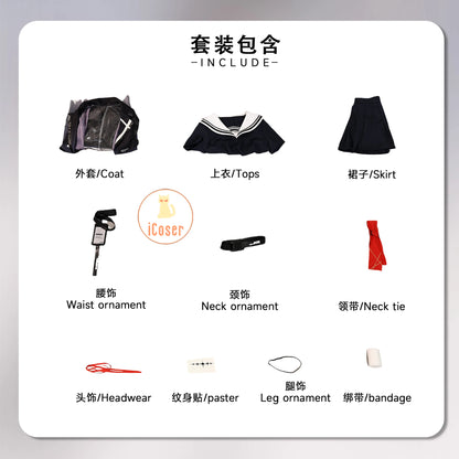 Wuthering Waves Chisa Cosplay Costume Wig Jacket Uniform Skirt Headwear Tattoo Sticker Halloween Party for Women Girls Role Play