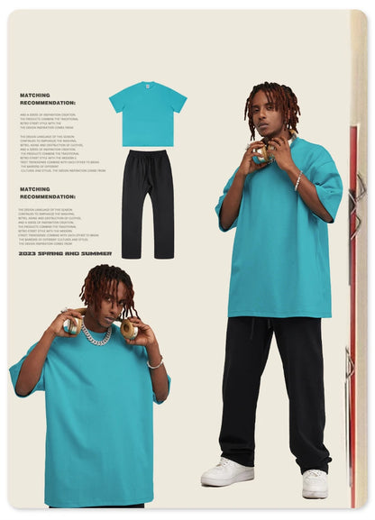 ZODF 2025 Heavy-Weight 425gsm 100% Cotton T-Shirts For Men Unisex Summer Oversized O-Neck Basic Solid T Shirt Brand Tees HY0485