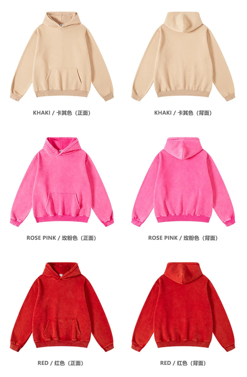 ZODF Winter Autum Men's Washed 400gsm Fleece Hoodies Unisex Couple Retro Oversized Ripped Hooded Sweatshirts Pullovers HY0652