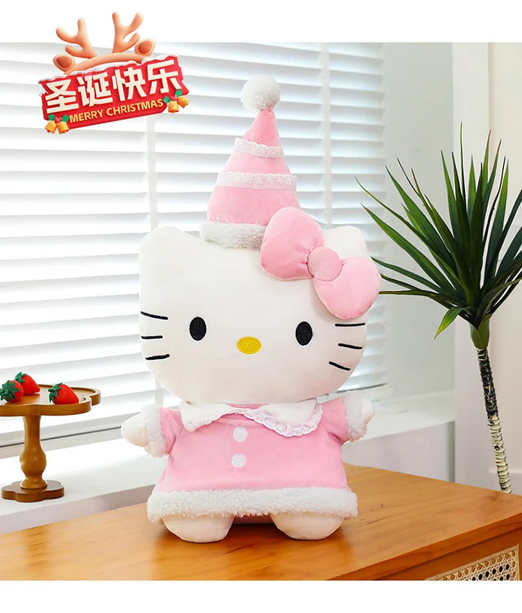 New Sanrio Hallo Kitty Plush Toy Doll Pillow Christmas Kt Cat Plush Toy Cute Hat Kitty Doll Katie Cat Pillow Girl Holiday Gifts
