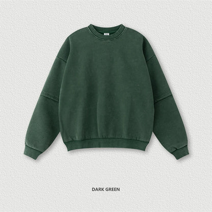 ZODF Trendy 2025 Winter Man 360gsm Washed Fleece Hoodies Unisex Patchwork Loose Fake 2 Pieces Knitted O Neck Sweatshirts HY1089