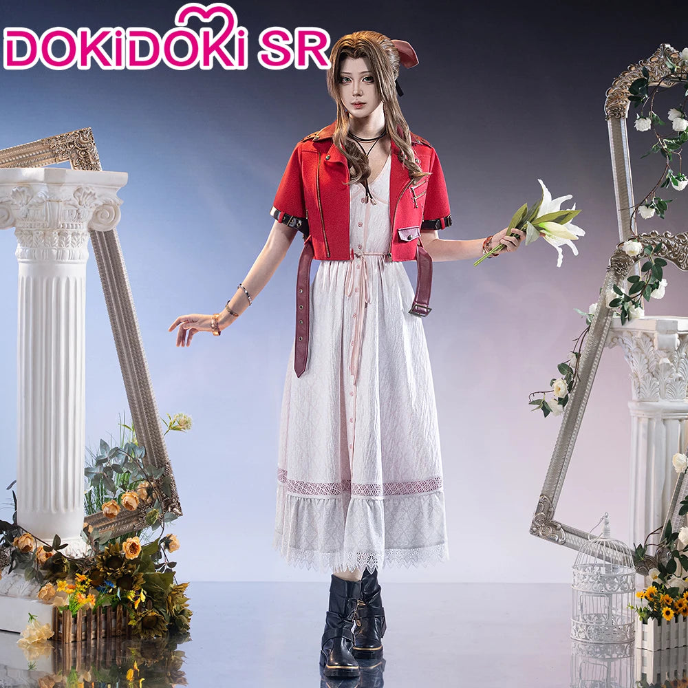 Aerith Cosplay Costume Game FF Cosplay【S-3XL】DokiDoki-SR Women White Dress Aerith Costume Plus Size